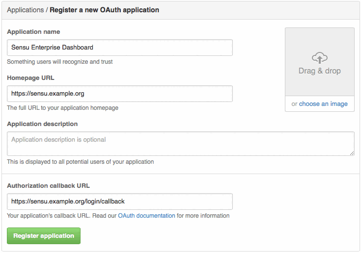 Register a new OAuth application in GitHub